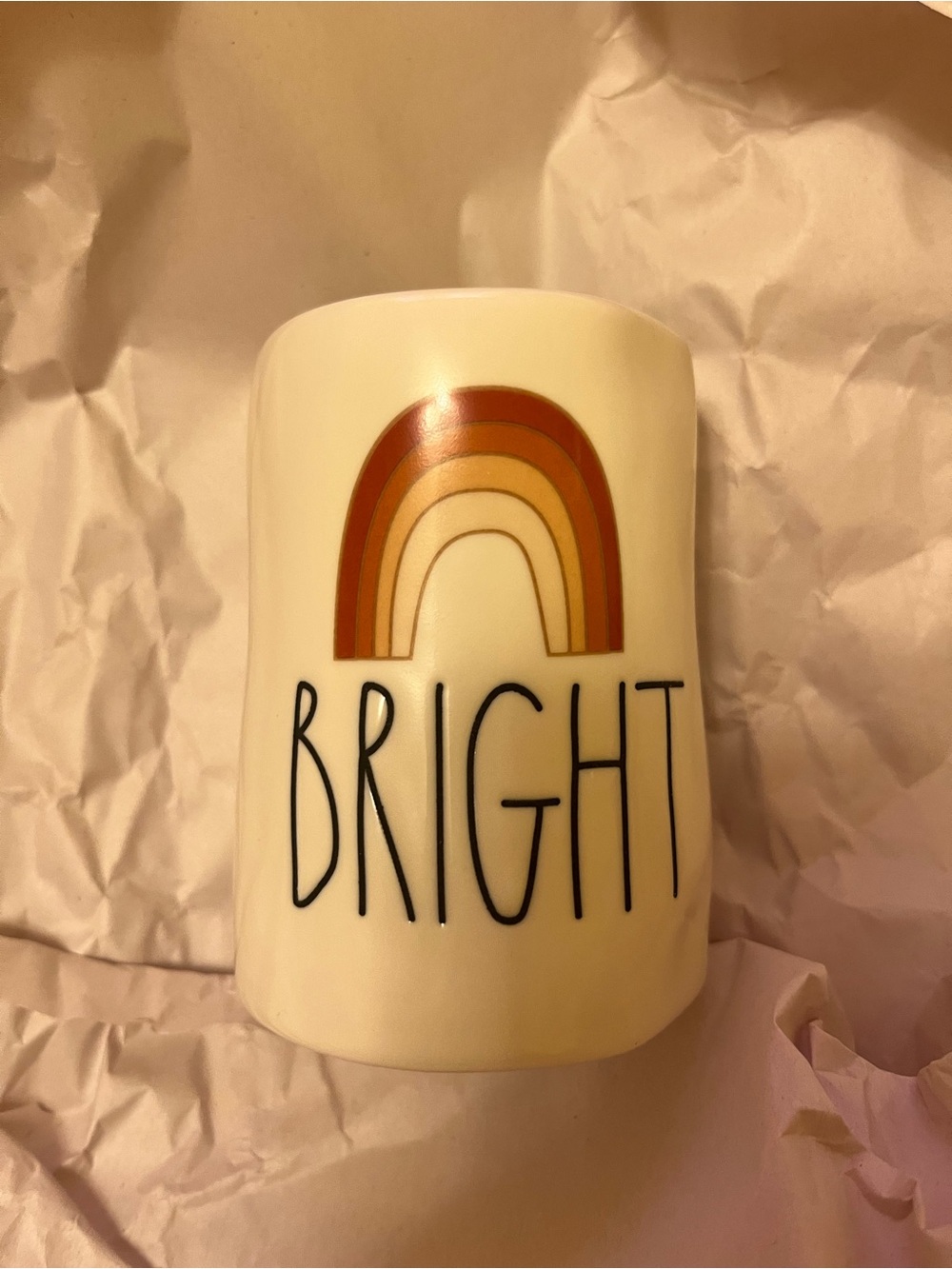 Rae Dunn vessel with Warm Rainbow "BRIGHT"